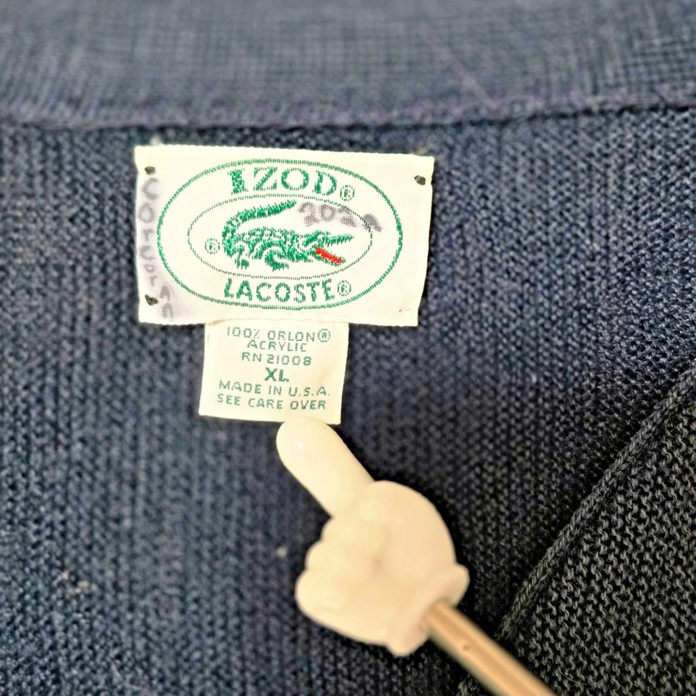 Vintage 70s/80s Izod Lacoste Cardigan Sweater Men's XL Navy Blue Orlon USA Made